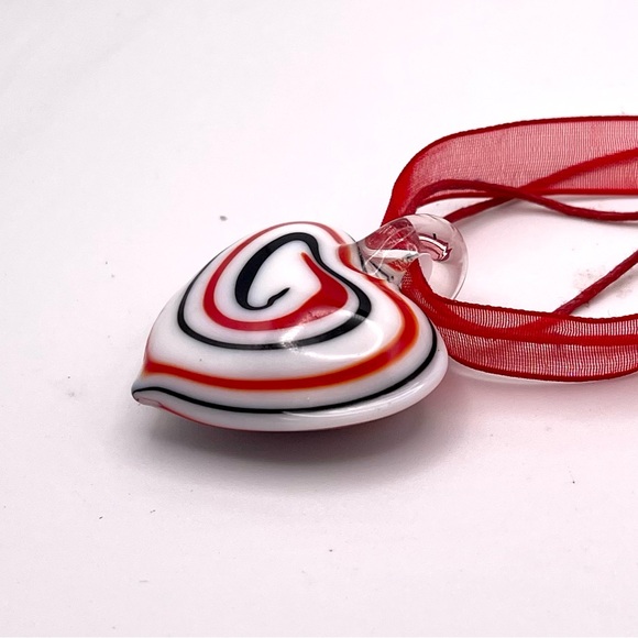 Vintage Patriotic Red White Blue Murano Glass Heart Pendant Necklace - Picture 8 of 16